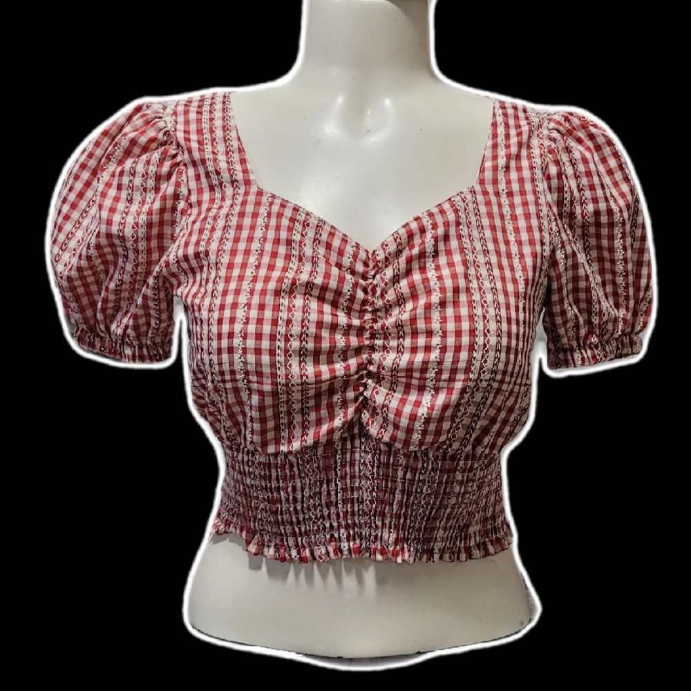 vintage plaid ruffle coquette cottagecore croptop y2k ⋆˙⟡